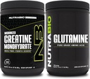 Monowodny suplement NutraBio Creatine, nienasycony, (300g) i proszek L- glutaminy, (500g) - Kompleks treningowy wspiera energię mięśniową, odzysk i siłę