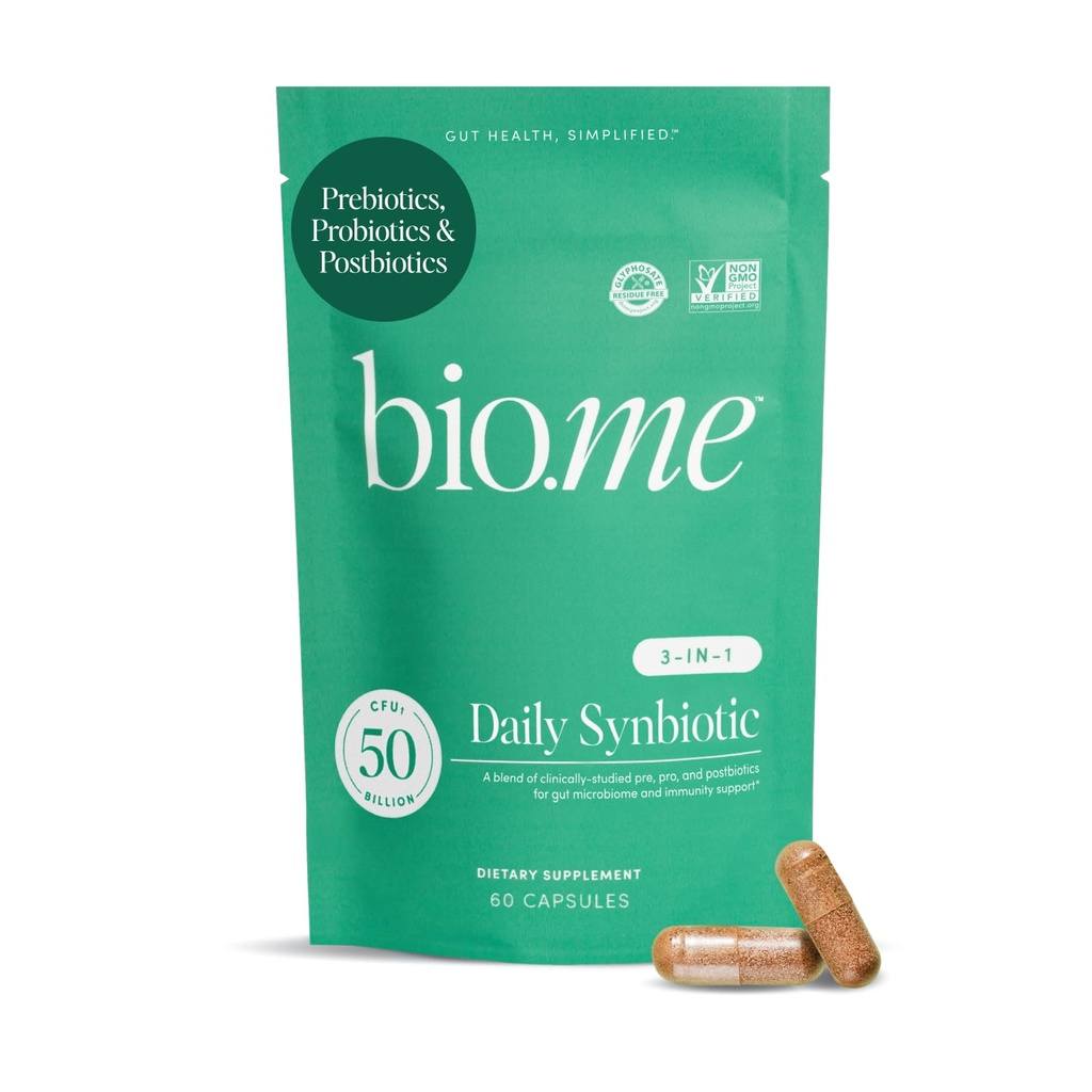 Synbiotyczne 3- in-1 Prebiotyki, Probiotyki i Postbiotyki dla Zdrowia Żywieniowego, Gut Health, Immune Support & Bloating Relief for Men & Women - 50 Miliard CFU Per Serving - Wegan, 60 Kapsułki (30 Sług)