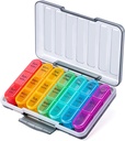 Odaro Pill Organizator 3 razy dziennie - Portable Weekly Medicine Box z 7 oddzielnych pojemników, Podróże 7 dni Pill Box, czarny