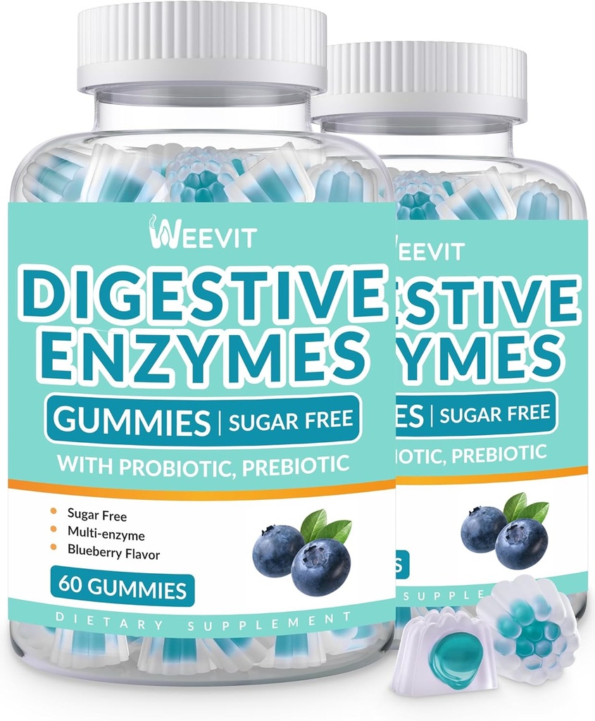 Gummie z enzymów trawiennych, Enzymy do żucia dla kobiet i mężczyzn z Probiotyki i Prebiotyki Mieszanka, Cukier wolny 124; Wegan