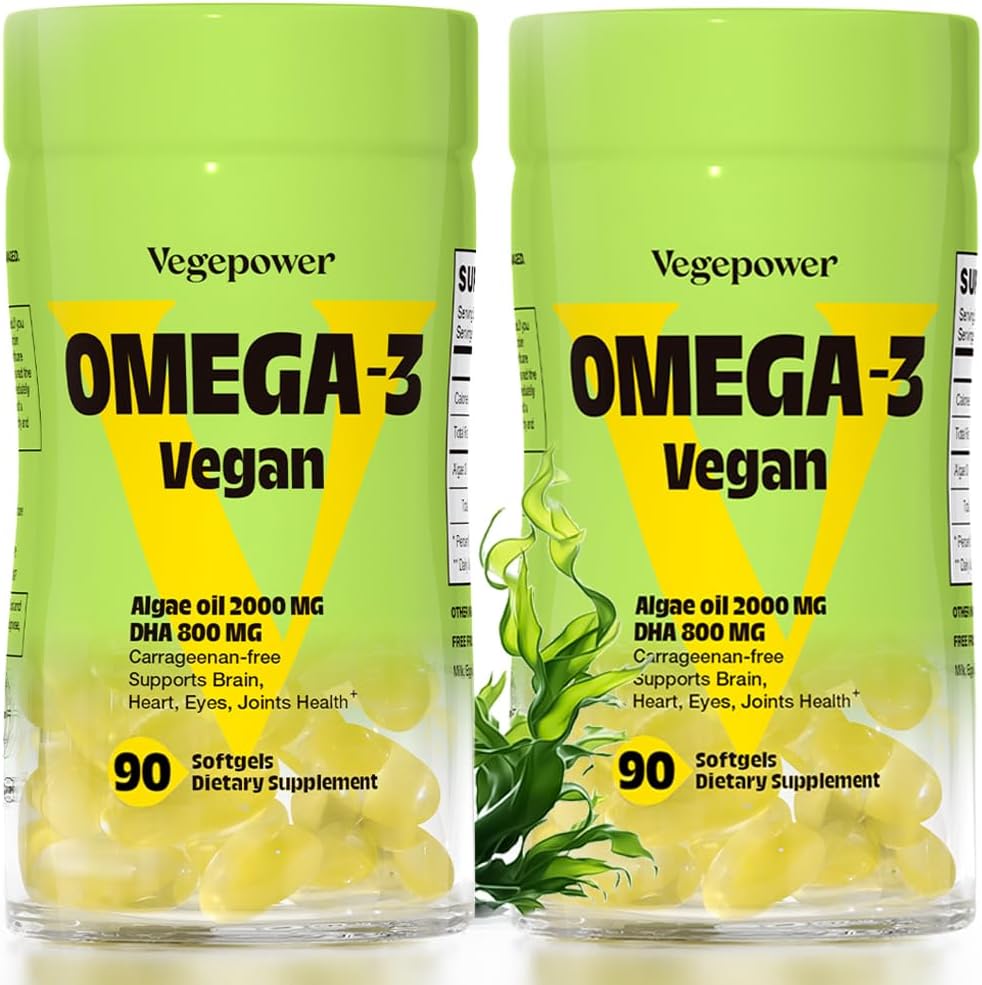 Vegan Omega-3 DHA Supplements - Premium Fish Oil Alternative from Algae Oil British 124; 90 Carrageenan Free Softgels British 124; Plant Based Algal DHA Essential Fatty Acids, Non-GMO (Algae, 90 Count (Pack of 2)))