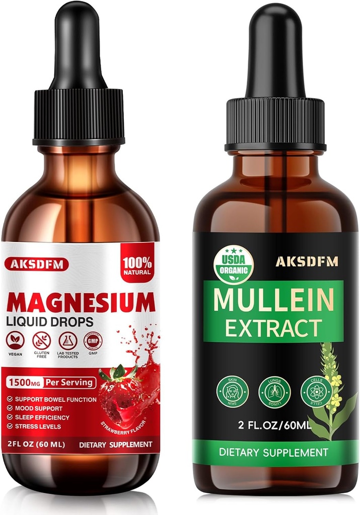 Bundle - Magnezu Glycinate Liquid & Mullein Leaf Extract - Stress Relief Support & Rescue Support