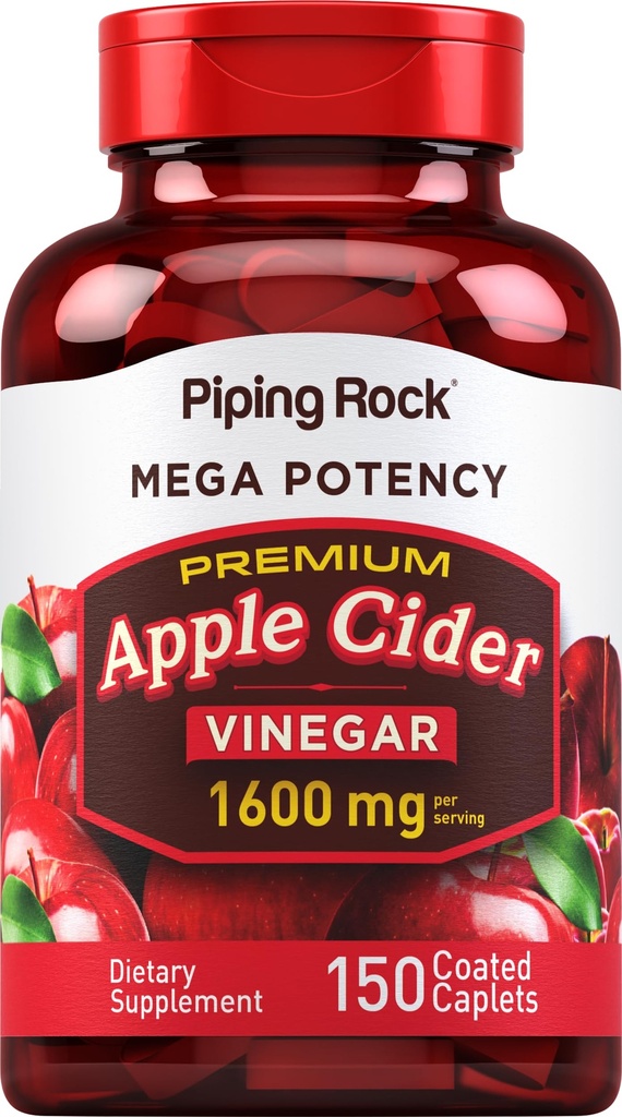 Piping Rock Jabłko Cydr Ocet kapsułki 124; 1600mg 124; 150 tabletek 124; Wysoka moc 124; Dodatkowa moc suplement ACV 124; Wegetariański, Non-GMO, Gluten Free