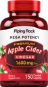 Piping Rock Jabłko Cydr Ocet kapsułki 124; 1600mg 124; 150 tabletek 124; Wysoka moc 124; Dodatkowa moc suplement ACV 124; Wegetariański, Non-GMO, Gluten Free