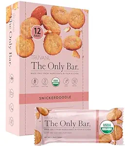 Truvani Plant Based Snack Bars, 124; Snickerdoodle 12 Pack, 124; 5g Protein, 124; USDA Organic and Vegan, 124; The Only Bar, 124; Dairy, Soy, and Gluten Free, 124; Indywidualnie owinięte