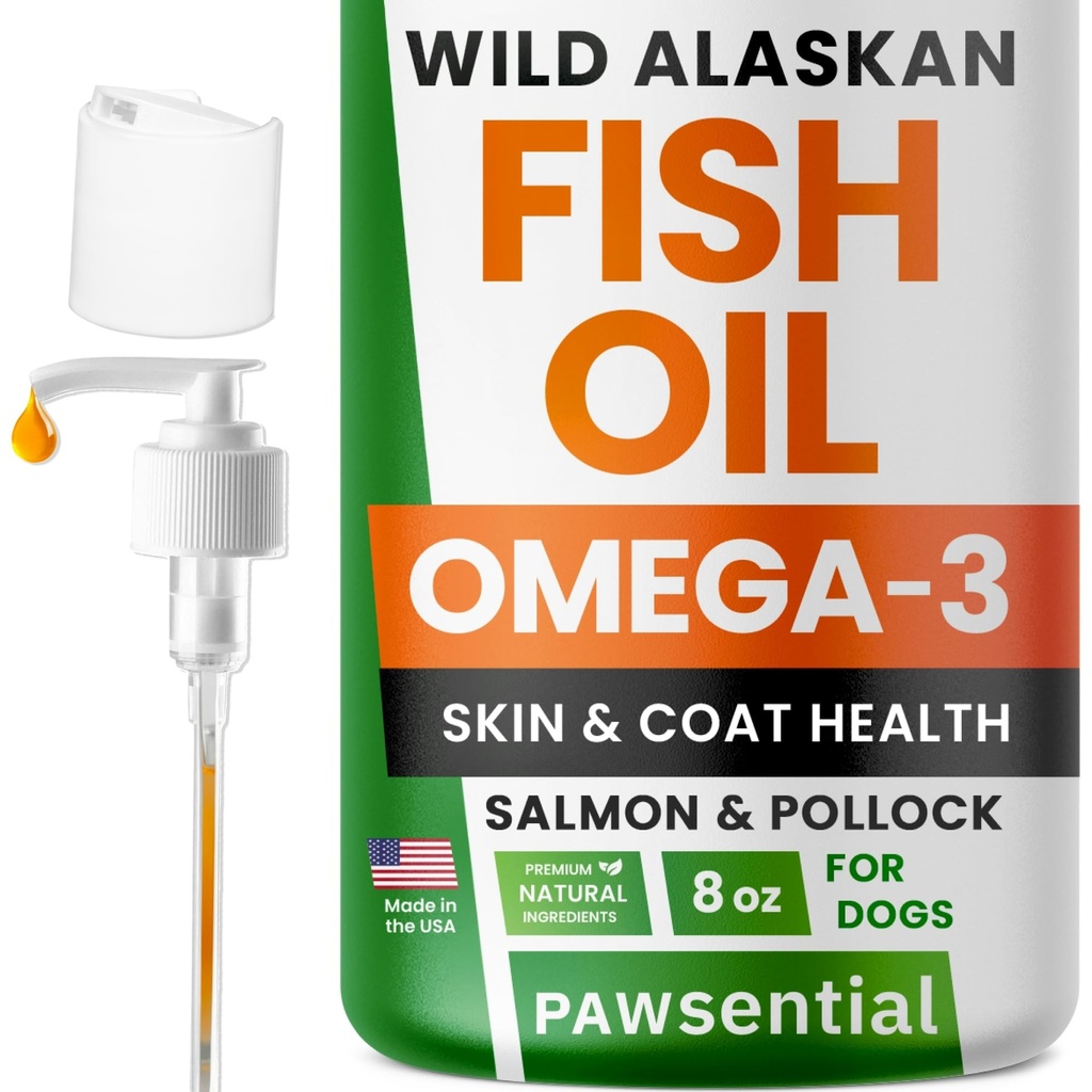 Omega 3 Fish Oil for Dogs & Cats - Made with Wild Alaskan Salmon Oil; Liquid Fish Oil Supplement for Animals with Omega 3 EPA + DHA Fatty Acids; Real Ingredients, Real Taste - Trusted by Vets!