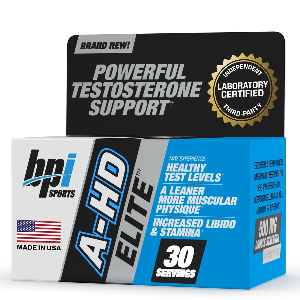 BPI Sports A-HD Elite – Men’s Powerful Testosterone Booster for Stamina, Strength, Sexual Support – Supports Muscle, Libido & Metabolism – Natural Testosterone Supplement – 30 Servings – 500mg