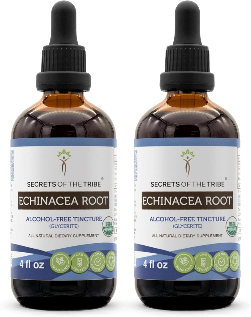 Echinacea Root USDA Organiczne nalewki 124; Ekstrakt wolny od alkoholu, Wysokiej Potliwości Zioła Krople, Immune System Zdrowia 124; Made from 100% Certified Organic Echinacea Root (Echinacea Purpurea) 2x4 oz