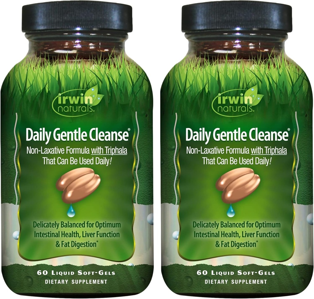 Irwin Naturals Daily Gentle Cleanse - 60 Płynne Soft- żele, Opakowanie 2 - Non- Laxative Formuła z Triphala