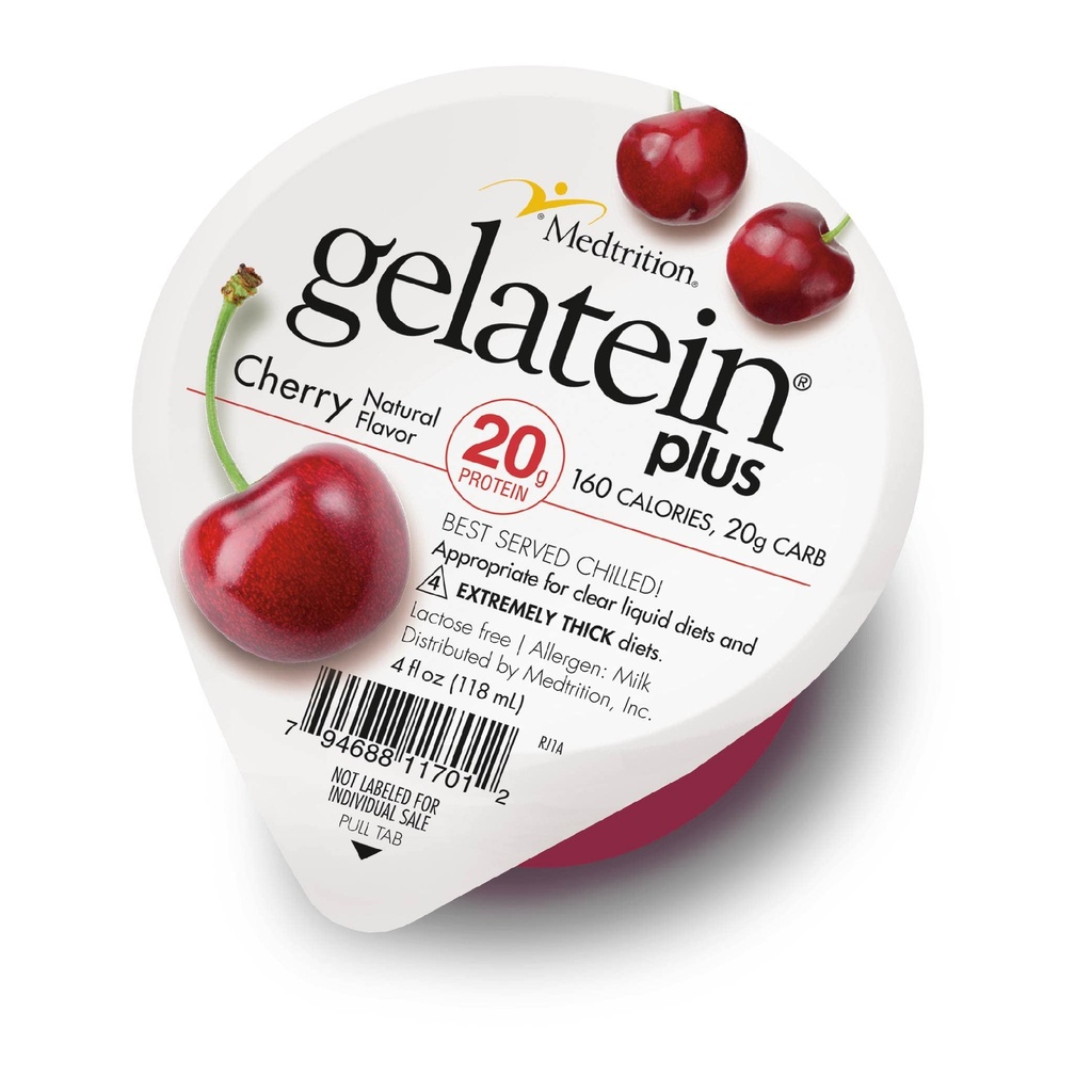 Żelatyna Plus Cherry: 20 gramów białka. Idealny do przejrzystej diety płynnej, trudności z połykaniem, dializy i onkologii. Świetna przekąska przed lub po treningu. (12 opakowań)