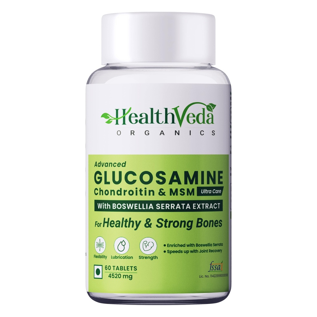 Health Veda Organics Plant Based Glucosamine Chondroitin & MSM I 60 Capsules I Supports Healthy Joint, Bones & Cartilage