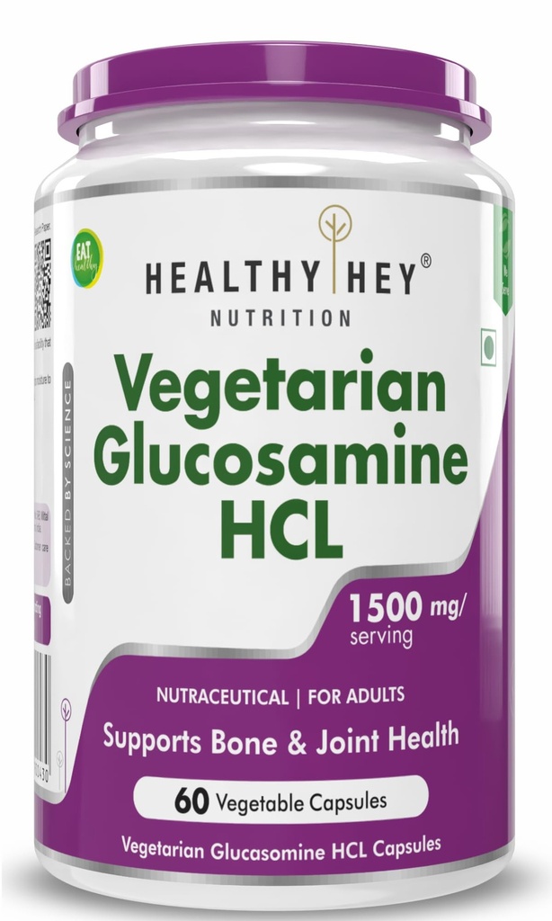 HealthyHey Nutrition Vegetarian Glucosamine (Non-Shellfish Derived) - Joint Health 60 Veg Capsules