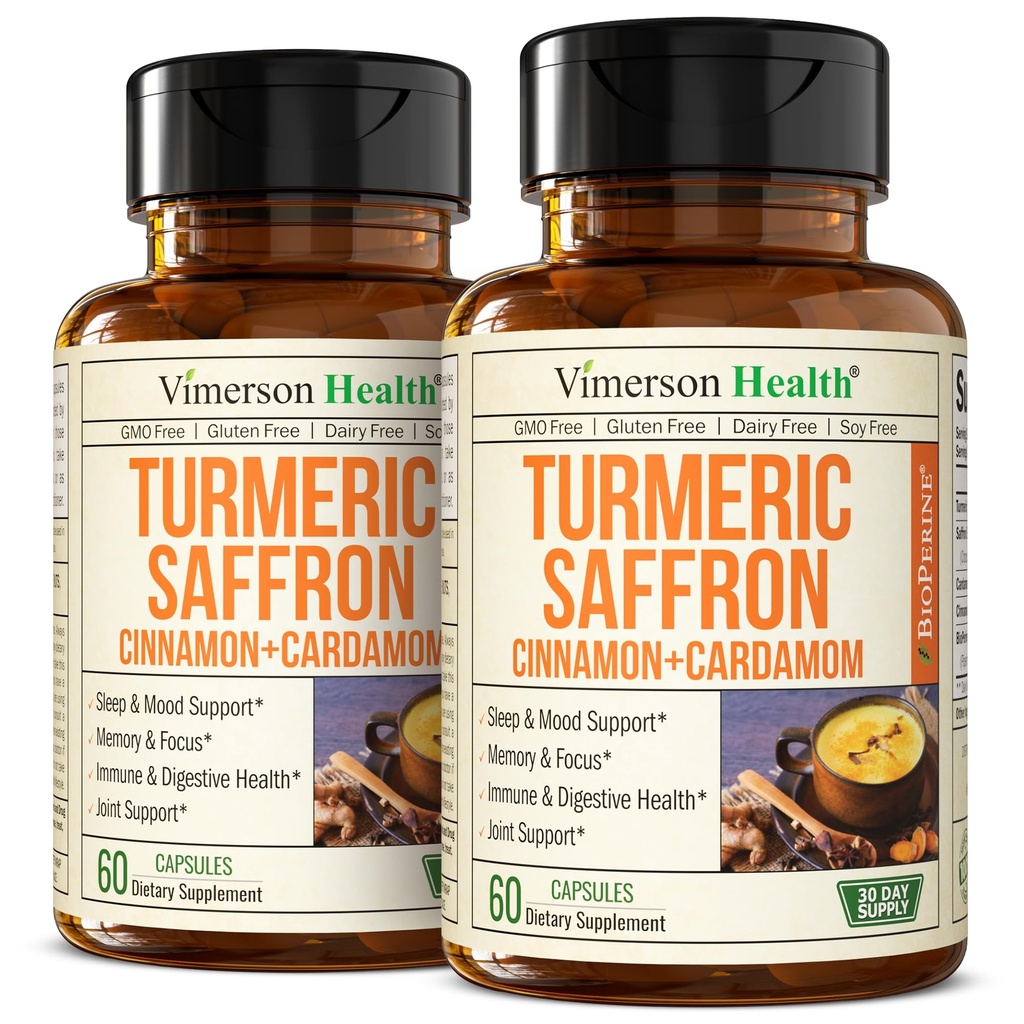 Saffron Supplements - 89mg Saffron Extract i 1000mg Tumeric Blend - Turmeric Supplement with Ceylon Cynamon and Cardamon for Mood, Memory & Eye Health - Joint Supplements for Women & Men - 2 Pack