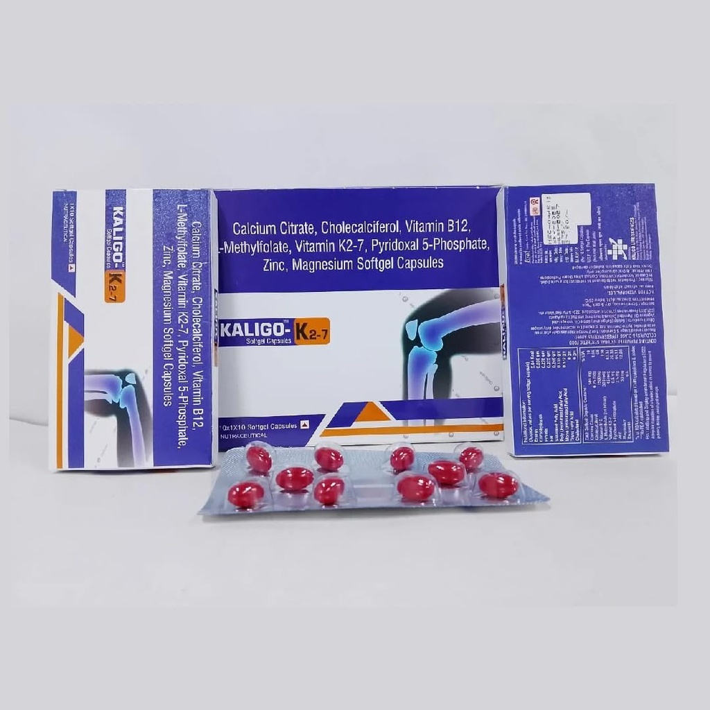 Kaligo-K27 Tablet Improve Joint Flexibility & Reduces Stiffness Increase Bone Strength Treat Lack of Calcium Vitamin k2-7 With Essential Nutrients For Men & Women Pack of 1 10 Softgel Capsule