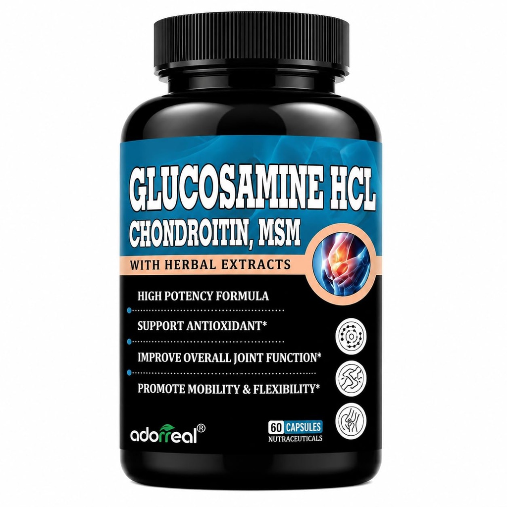 Glucosamine HCL Chondroitin MSM Capsules with Herbal Extracts | Joint & Cartilage Support Supplement | Supports Mobility & Flexibility | 60 Capsules