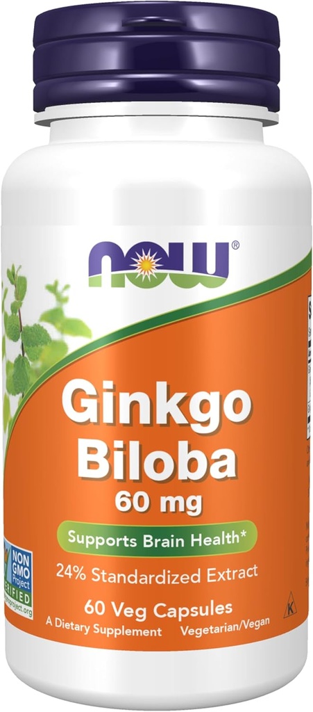 Teraz Foods Supplements, Ginkgo Biloba 60 mg, 24% Wyciąg standardowy, Projekt nieGMO zweryfikowany, 60 Kapsułki Veg