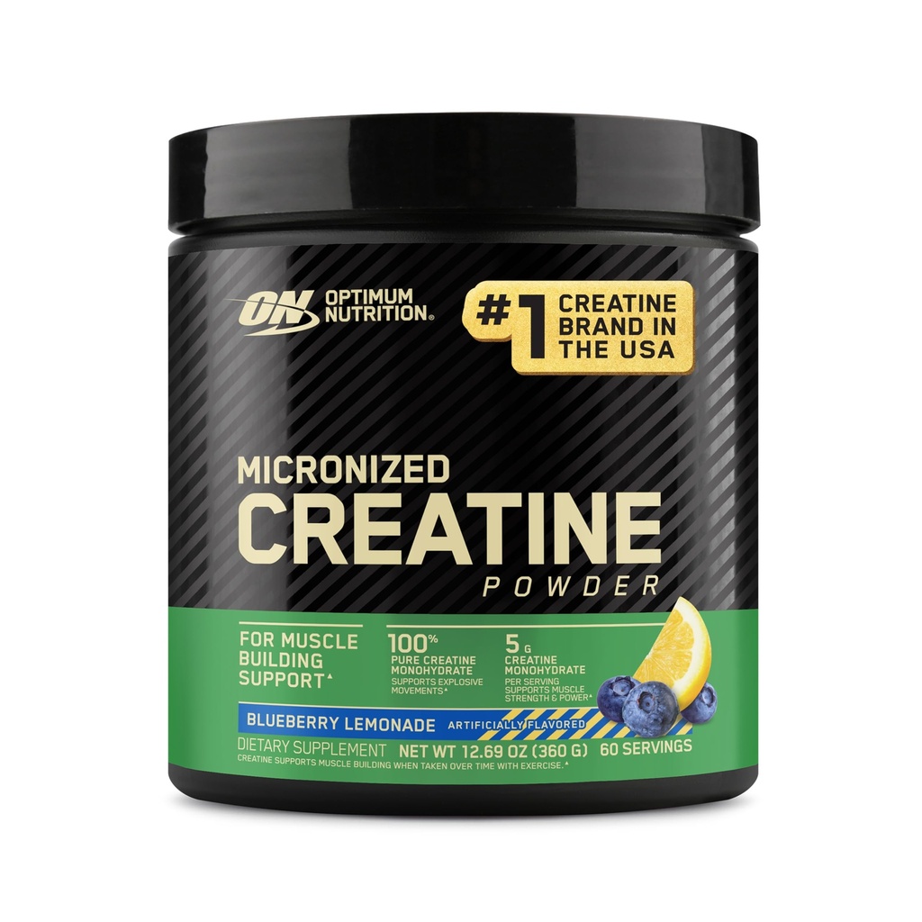 Optimum Nutrition Mikronizowany proszek z mosiądzu, Blueberry Lemoniada Kreatyna, 60 Służenie, 360 Grams (Opakowanie może Vary)