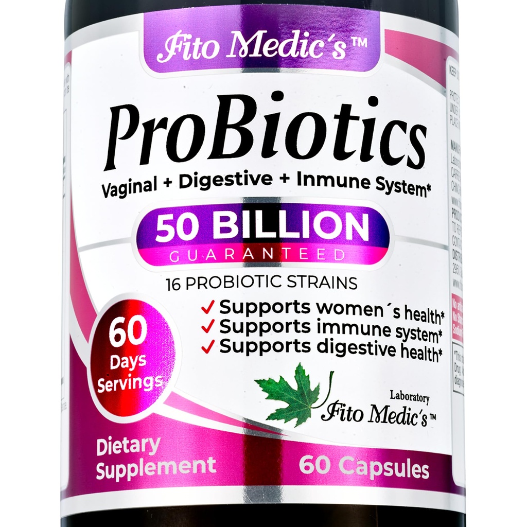FITO MEDIC 's Lab - Probiotyki dla Kobiet - 50 Billion CFU of - probiotyki - 60 Dni Sługi s -probiotyki dla Żywienia- 16 - Probiotyk - Mieszanka. Promuje bilans pokarmowy.