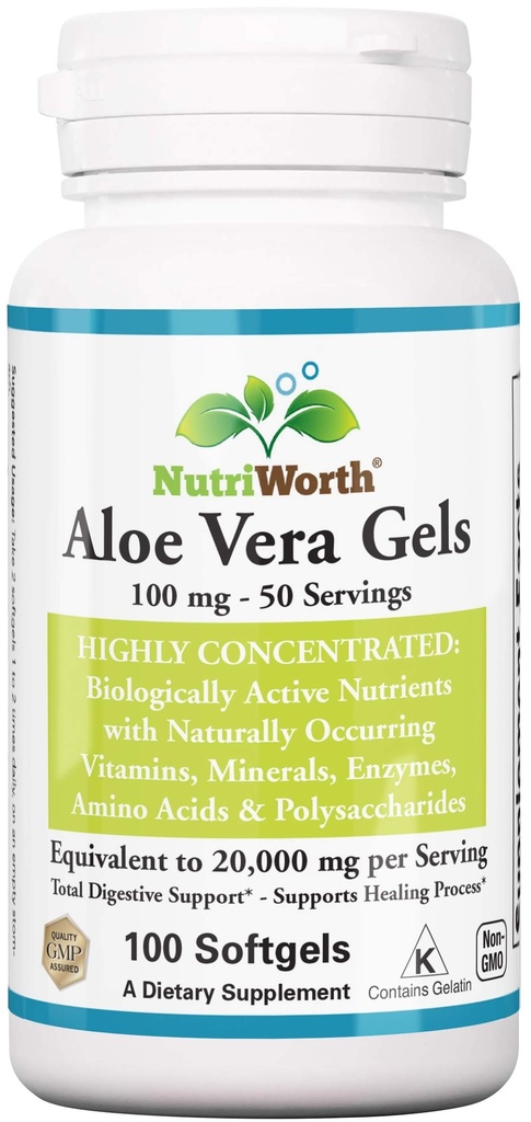 Aloe Vera Supplement (100 Softgels) 20,000mg Pure Gel Equivalency - Made with Organic Aloe Vera