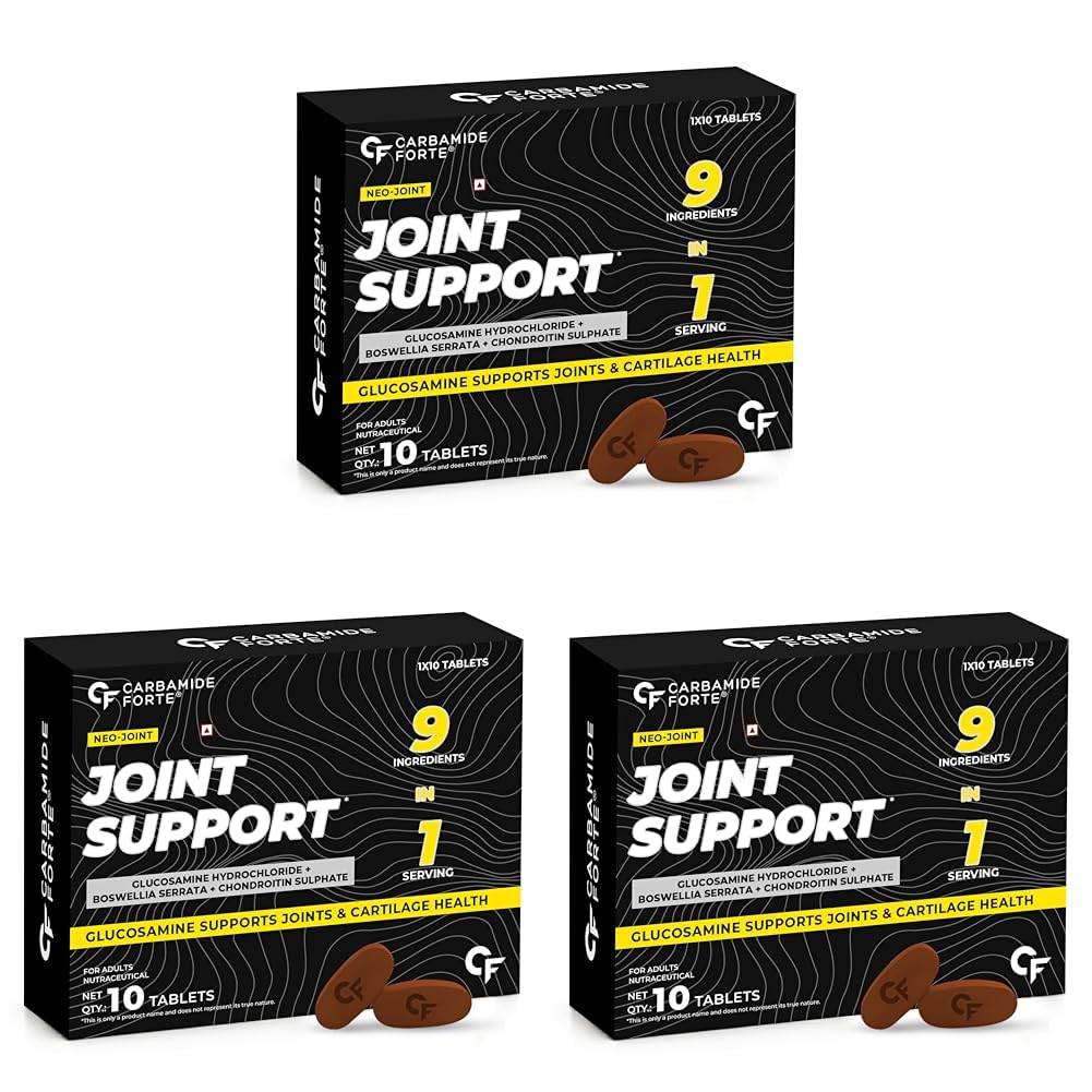 Carbamide Forte Joint Support Supplement for Adults with Glucosamine 1600mg Per Serving with Chondroitin, Boswellia, Turmeric & Ginger- Tablets 10 Count (Pack of 3)