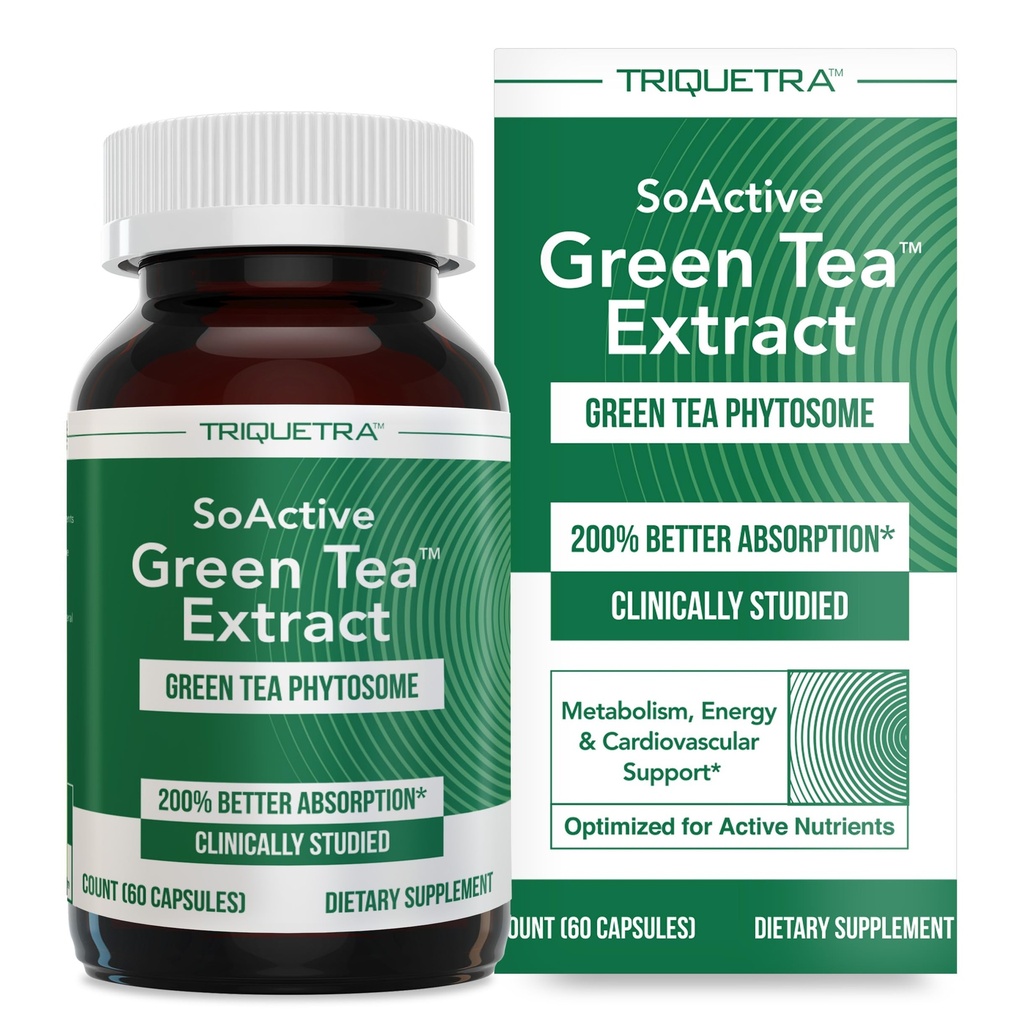 SoActive Green Tea ™ Extract - Clinically Studied Green Tea Phytosome - Do 200% Lepsza Absorpcja i Biodostępność - Klinicznie zwalidowana dawka - Wspomaga Metabolizm i Zarządzanie Wagą - 60 Czapki