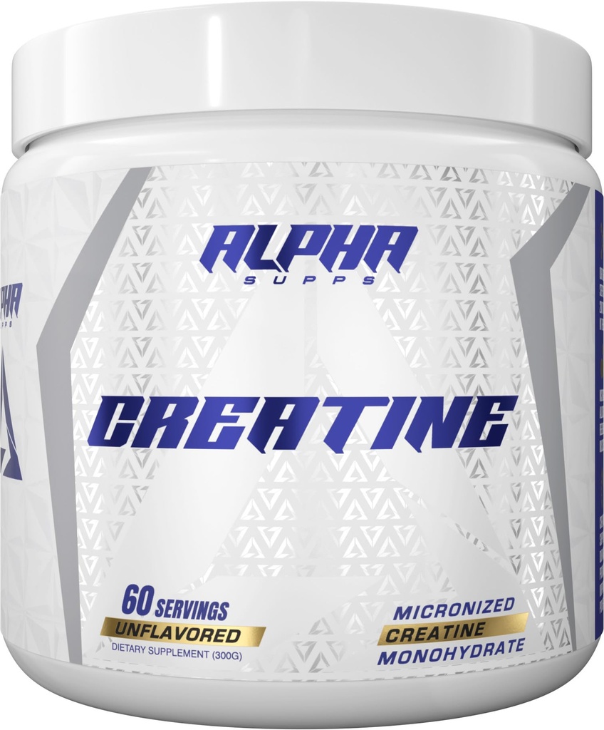 Alpha Supps - Alpha Creatine Monohydrat w proszku wspiera wzrost mięśni 124; Mikronizowane 124; Unflavored 124; 300 Grams - 60 Służenie