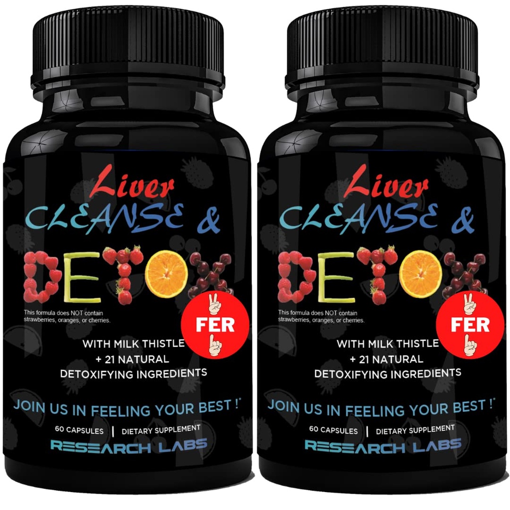 Research Labs 2 Pack Doctor Recommended Premium Liver Detox Cleanse & Support w / Milk Thistle, Beet Root, Dandelion. 23 Potężne zioła do silnego detoksykacji