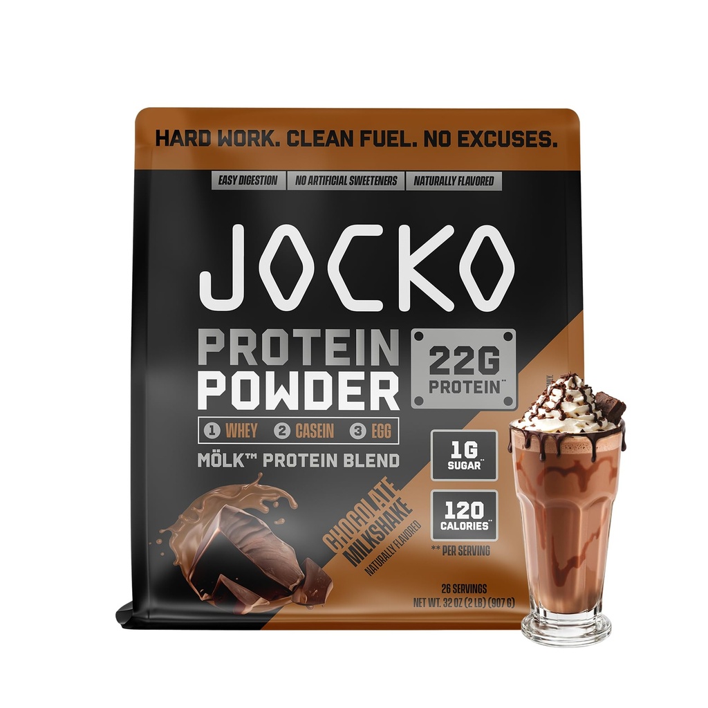 Jocko Paliwo Mölk Białko serwatki Proszek 22g Białko - Niski cukier Monk Fruit Mieszanka - Odzysk mięśni i wzrost, Opakowania może Vary (26 Słupki, Czekoladowy Milkshake)