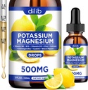 Potasu Magnezu Citrate Supplement, Płynny Magnezu Citrate Drops 500mg z Ashwagandha, Wapń, Cynk, Witamina D3, B6, B12, CoQ10 - Vegan 2 fl oz Lemon Flavor