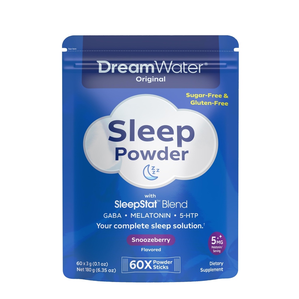 Dream Water Sleep Aid, Proszek; GABA, MELATONIN, 5- HTP, Snoozeberry, 60 Count
