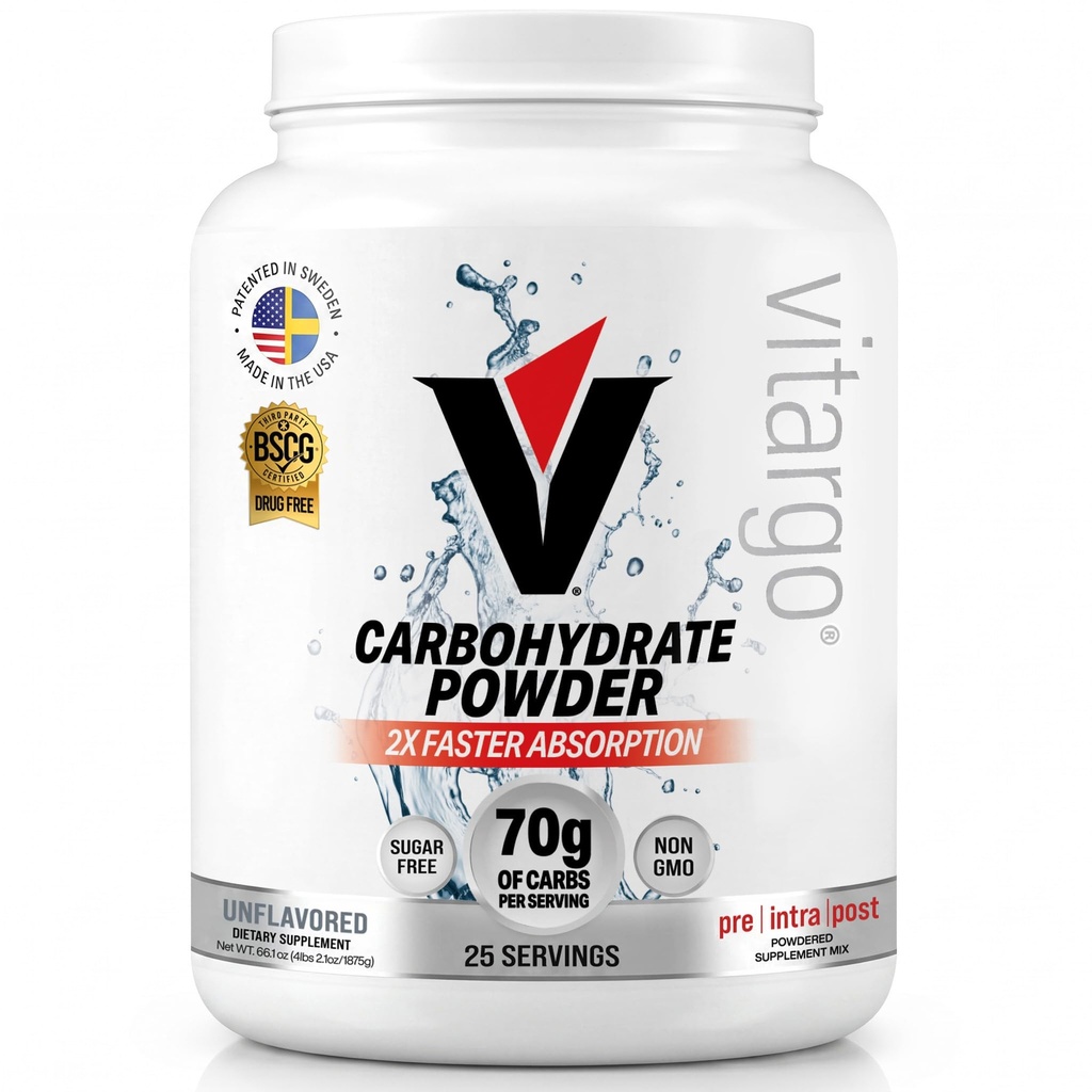 Proszek węglowodanowy Vitargo, 2X Szybsze wchłanianie, 4,4 LB Plain, Pre, Intra & Post, Bezcukrowy proszek węglowodanowy do odzysku, Endurance & Muscle Gain, Made in USA