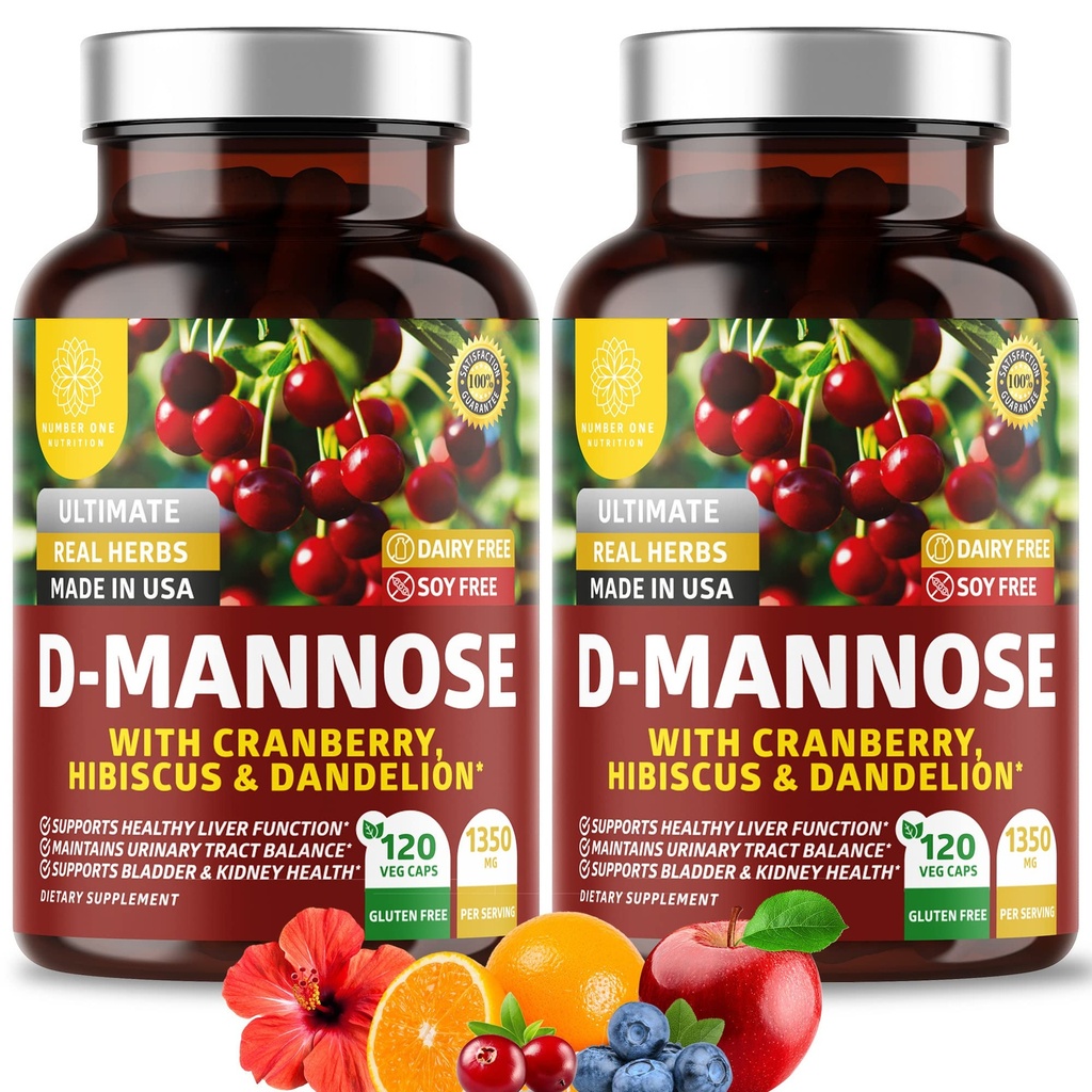 Numer jeden Nutrition Premium D Suplement mannozy dla kobiet i mężczyzn [Max Siła, 1350MG] Naturalny D- Mannos z żurawiny, Hibiscus i Dandelion dla zdrowia Traktu moczowego, 240 Hrabia