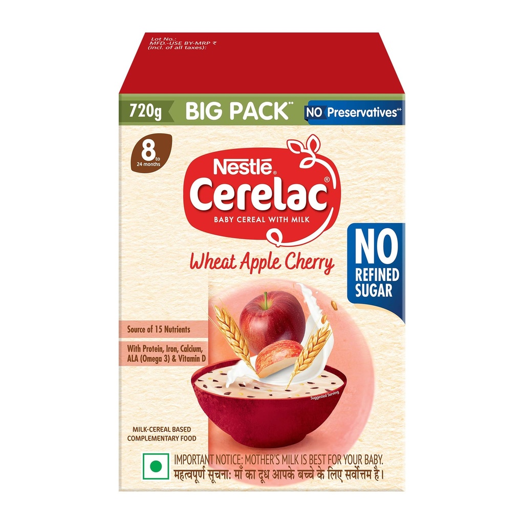 Nestlé CERELAC Baby Cereal Wheat Apple Cherry, No Refined sugar STG-2, 720g