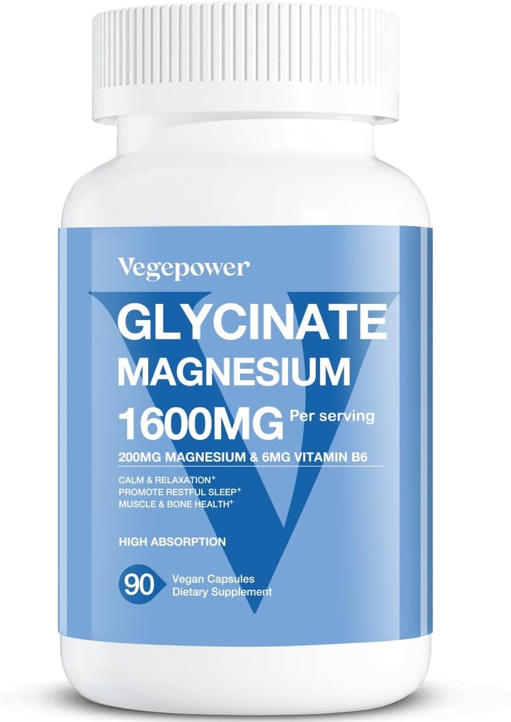 Magnezu Glicynian 200mg, Wysoka Absorpcja Wegan Suplement magnezu, W pełni Chelated Magnezu Cynk Witamina D & B6, Magnezu Bisglicynian do snu, kości i mięśni Zdrowie, Nerve, Non- GMO, 90 Kapsułki