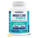 Oceanblue Professional Omega-3 2100 z witaminą D3 - 120 ct - Triple Strength Burpless Fish Oil Supplement z wysoką potencją EPA, DHA, DPA i witaminą D3 - Wild- Caught - Orange Flavor (60 Servings)