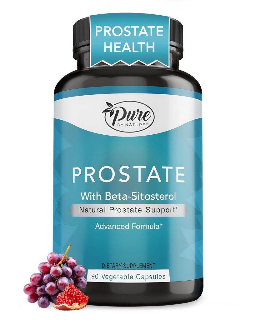 Pure By Nature Prostate Supplement for Men, Beta Sitosterol Prostate Health Supplement with Cynk for Urnary Tract Support, Ease Frequent Urnation & Ulepszony sen, Gluten- Free, Non-GMO 90 Kapsułki