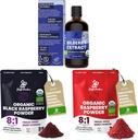 Jungle Powders Wild Bilberry Extract for Eyes USDA Organic 3.4oz Butelka, Czarny czerwony proszek malinowy Bundle 5 Ounce Bag, mrożone suszone maliny do pieczenia Smoothies Odwodnione owoce