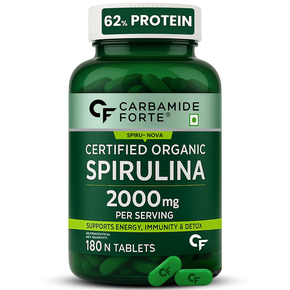 Carbamide Forte 100% Organic Spirulina Tablets 2000 mg Per Serving - Spirulina Powder Organic Tablets | Supports Energy, Immunity & Detox | Certified Spirulina Tablet - 180 Tablets