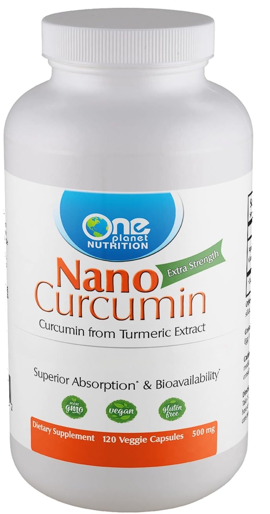 One Planet Nutrition Nano Curcumin 500 mg Kapsułki wegetariańskie (120 Servings), Nano do wysokiej absorpcji, Wspiera zdrowie immunologiczne, Non-GMO, Wegan, Gluten- Free