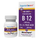 Superior Source No Shot Witamina B- 12 Cyanokobalamina 1000 µg, B- 6, Kwas foliowy 400 µg - Wsparcie zdrowia mózgu i serca - Pomoc Naturalne poziomy energii - 60 Tabletki rozpuszczające