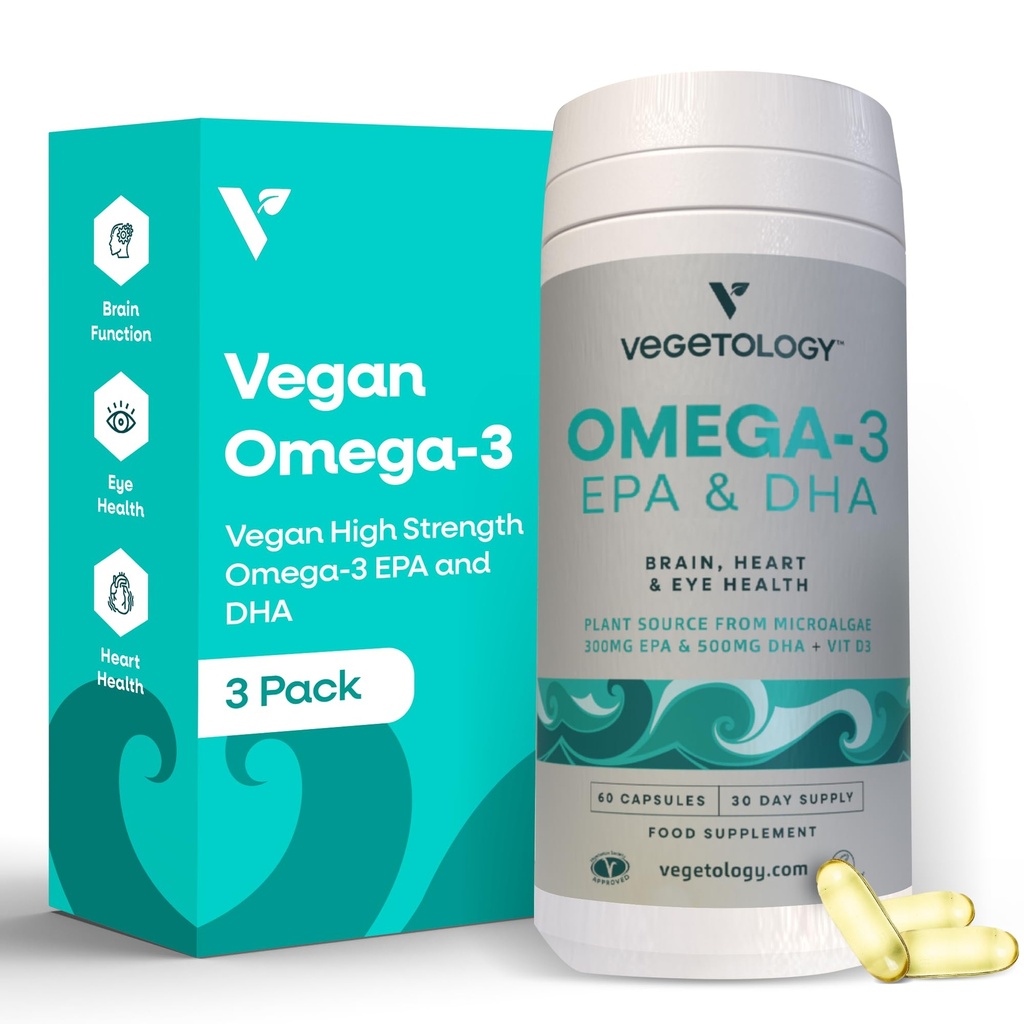 Vegan Omega 3 Supplement - EPA, DHA Supplements & witaminy D3 - Algae Omega 3 Vegan Supplements for Brain, Eye & Heart Health - for Kids & Dorośli (180 kapsułki)