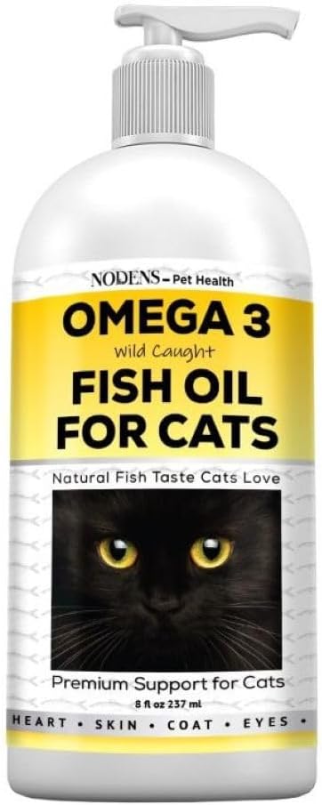 Nodens Natural Fish Oil for Cats Skin & Coat - 100% Pure Omega 3 Fish Oil for Dandruff & Hairballs - Cat Vitamin and Supplements Fish Oil Liquid for Joint Infective, Immune Support & Trawienie
