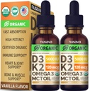 (2 opakowania) Organiczna witamina D3 K2 Krople z MCT Omega 3, 5000 IU - Maksymalna moc Witamina D Płyn, Nie Napełniacze, NieGMO Płyn D3 do szybszego wchłaniania i wsparcia immunologicznego (Vanilla, 1 Fl OZ x 2)