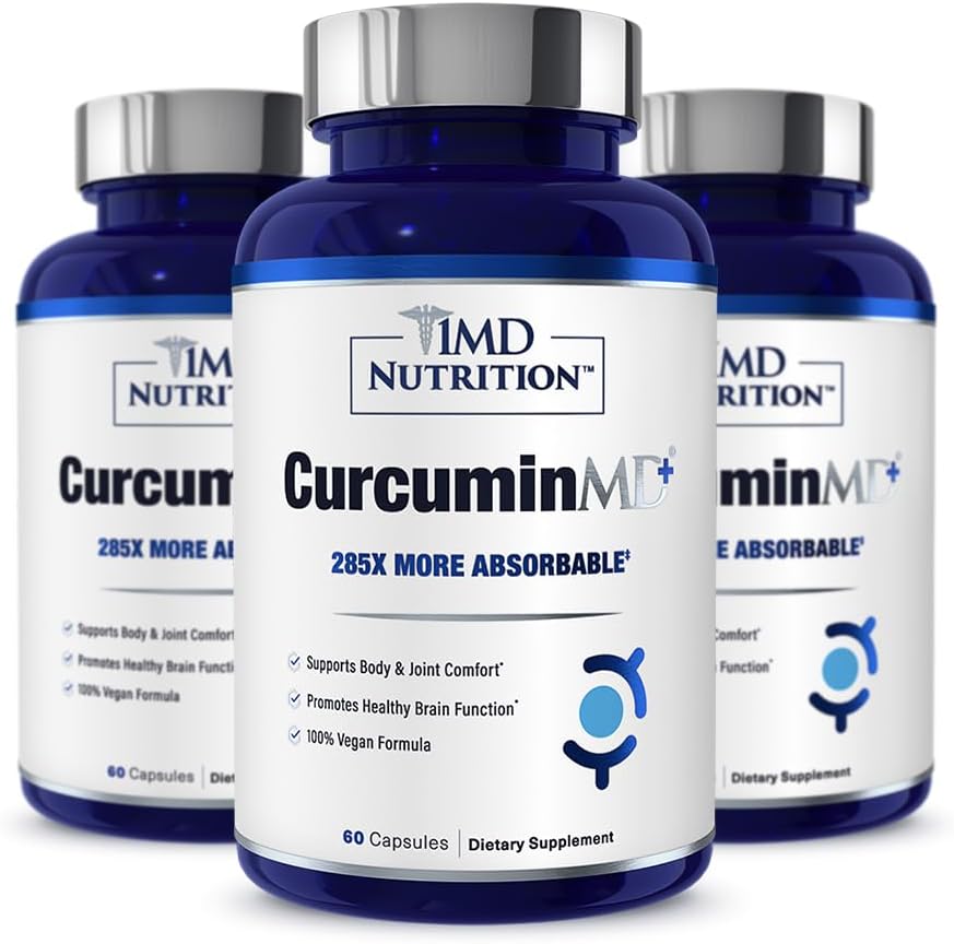 1MD Nutrition CurcuminMD Plus - Kurkumina kurkuminowa z Boswellią Serrata - 285x Więcej Absorbacji 124; Sztywność stawów, Odzysk mięśni i Wsparcie nastrojów 124; 180 Kapsułki (3- Pack)