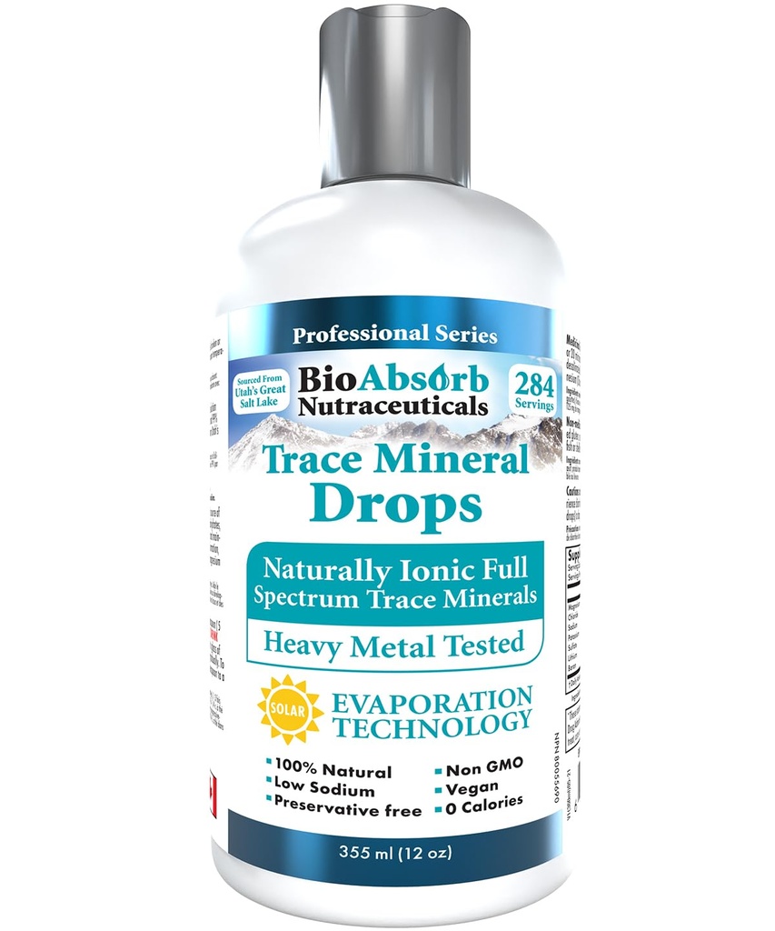 Bio Absorb Ślady minerałów. Heavy Metal Tested. 284 Służenia minerałów organicznych z skoncentrowanej wody morskiej Utah. 125mg magnezu jonowego (12 oz)