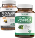 Black Seed Oil Gummies & Super Zielone (1- Miesiąc) - Codzienne Green Boost - Black Seed Oil Gummies Ginger Alel Flavor Cold- Pressed Nigella Sativa & Organic Super Zielone Kompletne Super Suplement do Żywności