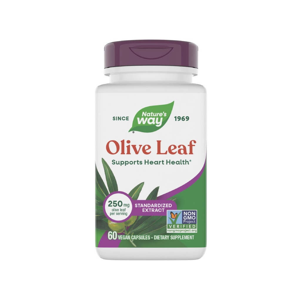 Nature 's Way Olive Leaf Premium Extract Supplement, Supports Heart Health *, 250 mg Per Serving, Gluten Free, Vegan, 60 kapsułki (Packaging May Vary)