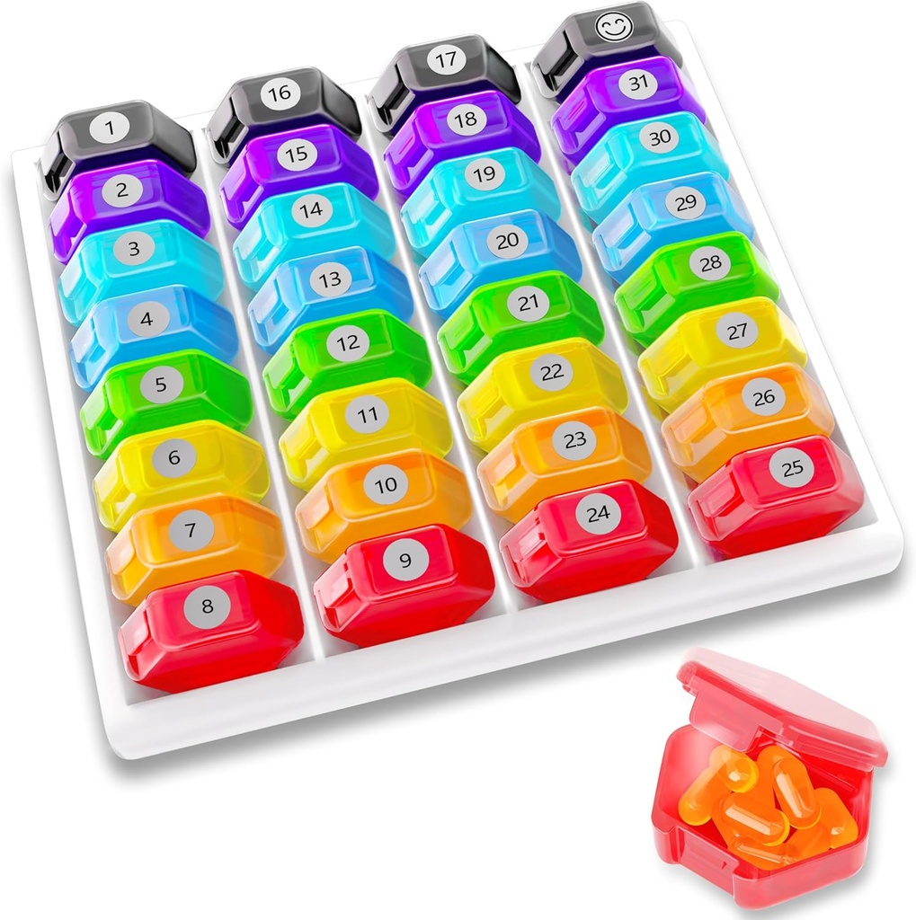 Monthly Pill Organizator 1-Czas a-Day: 30 Dzień Pill Organizator z etykietami, Przenośne miesięczne Pill Box, Miesięczny Pill Holder dla witaminy, Medycyna, Olej rybny, Suplementy