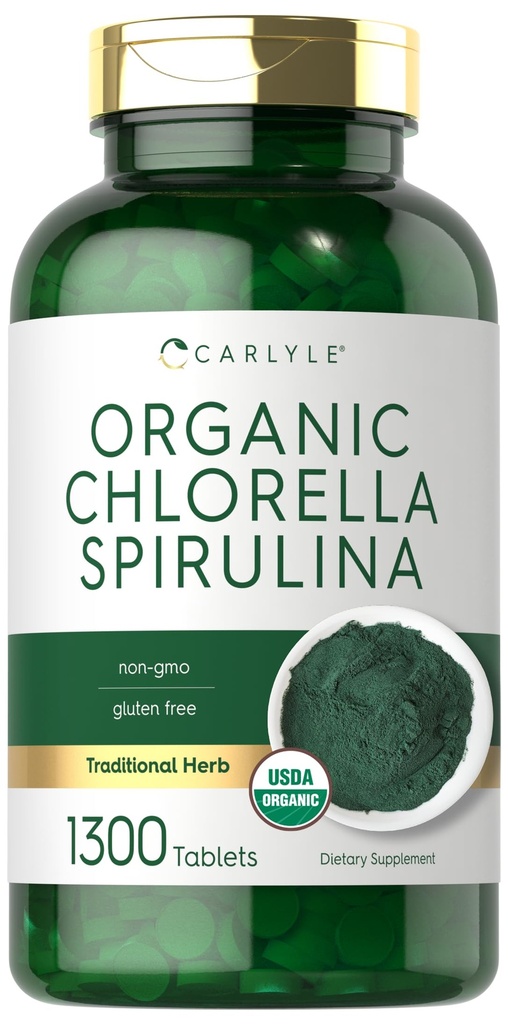 Carlyle Organic Chlorella Spirulina Tablety 124; 1300 Hrabia 124; 50 / 50 Mieszanka 124; Non-GMO i gluten suplement wolny