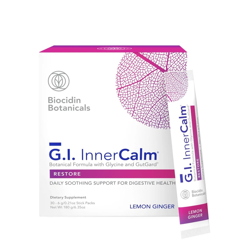 Bio- Botanical Research Biocidin Drink Mix - GI InnerCalm - Support Digestive Health, GI Detox, Healthy Mood & Sense of Relaxation - Soothing Formula with Glycine & No Glutamine (30 Stick Packs)
